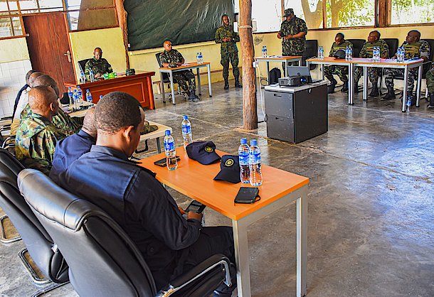 Joint Task Force Commander hosts and presides over an operational meeting at Rwanda Security Force (RSF) HQ in Mocimboa da Praia Town